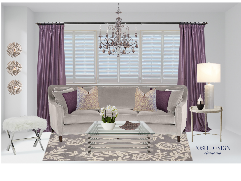 gray and plum living room